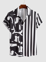Chemise Décontractée Rayée Jointive Motif de Lettre Xxl Nuit