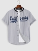 Chemise de Base-ball à Col Côtelé à Imprimé Lettre CALIFORNIA S Bleu profond