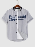 Chemise de Base-ball à Col Côtelé à Imprimé Lettre CALIFORNIA S Bleu profond