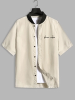 Chemise de Base-ball à Imprimé Lettre à Manches Courtes S Beige