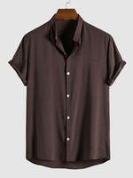 Chemise de Base Haute Basse en Couleur Unie à Manches Courtes 2xl Café profond