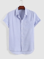 Chemise de Bureau Boutonnée Rayée à Manches Courtes S Bleu clair