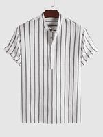 Chemise de Bureau Décontractée Rayée à Demi-Bouton Xxl Blanc