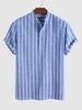 Chemise de Bureau Décontractée Rayée à Demi-Bouton Xxl Bleu