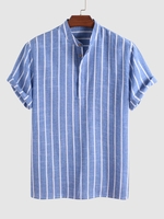 Chemise de Bureau Décontractée Rayée à Demi-Bouton Xxl Bleu