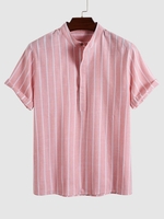 Chemise de Bureau Décontractée Rayée à Demi-Bouton Xxl Rose léger