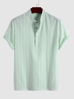 Chemise de Bureau Décontractée Rayée à Demi-Bouton Xxl Vert clair