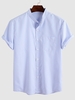 Chemise de Bureau Rayée Colorée à Manches Courtes avec Poche Xl Bleu clair