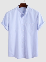 Chemise de Bureau Rayée Colorée à Manches Courtes avec Poche Xl Bleu clair