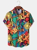 Chemise de Fête Boutonnée à Motif à Manches Courtes M Bleu bleuet