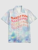 Chemise de Fête Boutonnée Teintée à Manches Courtes Décontractée à Imprimé Inscription à L
