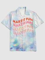 Chemise de Fête Boutonnée Teintée à Manches Courtes Décontractée à Imprimé Inscription à L