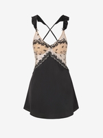 Chemise de Nuit Croisée Matelassée en Maille en Satin L Noir