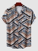 Chemise de Plage à Imprimé Géométrique à Manches Courtes à Col Revers M Café