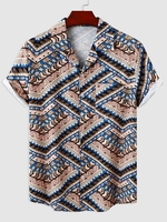 Chemise de Plage à Imprimé Géométrique à Manches Courtes à Col Revers M Café