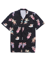 Chemise de Plage Boutonnée à Imprimé Ange Paradis Fleurie L Noir