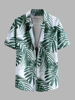 Chemise de Plage Boutonnée à Imprimé Feuille Tropicale L Blanc