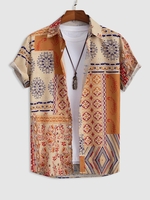 Chemise de Plage et Vacance Rétro à Imprimé Fleuri à Manches Courtes M Deep yellow