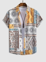 Chemise de Plage et Vacance Rétro à Imprimé Fleuri à Manches Courtes S Jaune clair