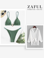 Chemise de Plage Texturée Bague en O à Cordon Taille unique Vert