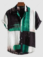 Chemise de Plage Vintage Teintée en Blocs de Couleurs à Manches Courtes 2xl Vert