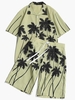 Chemise de Plage Hawa enne à Imprimé Palmier Noix de Coco et Short L Vert pistache