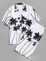Chemise de Plage Hawa enne à Imprimé Palmier Noix de Coco et Short S Blanc