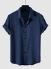 Chemise de Soirée Boutonnée en Couleur Unie à Manches Courtes en Satin L Bleu profond