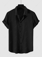 Chemise de Soirée Boutonnée en Couleur Unie à Manches Courtes en Satin L Noir
