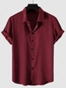 Chemise de Soirée Boutonnée en Couleur Unie à Manches Courtes en Satin L Rouge foncé