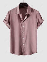 Chemise de Soirée Boutonnée en Couleur Unie à Manches Courtes en Satin Xl Rose clair
