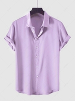 Chemise de Soirée Boutonnée en Couleur Unie à Manches Courtes en Satin Xl Violet clair