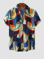 Chemise de Vacances à Imprimé Abstraite à Manches Courtes L Bleu profond