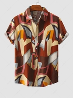 Chemise de Vacances à Imprimé Abstraite à Manches Courtes L Rouge foncé