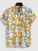 Chemise de Vacances à Imprimé Feuille Tropicale à Manches Courtes L Blanc