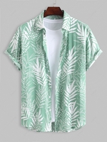 Chemise de Vacances à Imprimé Feuille Tropicale à Manches Courtes L Vert clair