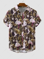Chemise de Vacances à Imprimé Flamant à Manches Courtes M Noir
