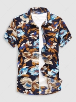 Chemise de Vacances à Imprimé Fleur Boutonnée en Avant Xl Noir