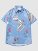 Chemise de Vacances à Imprimé Fleur et Journal avec Poche Xl Bleu de ciel