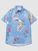 Chemise de Vacances à Imprimé Fleur et Journal avec Poche Xl Bleu de ciel