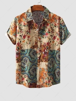 Chemise de Vacances à Imprimé Fleurie Ethnique à Manches Courtes 2xl Jaune