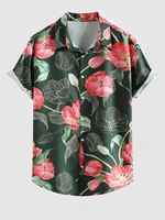 Chemise de Vacances à Imprimé Florale Boutonnée L Vert profond