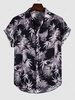 Chemise de Vacances à Imprimé Plante Feuille L Noir