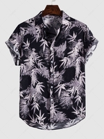 Chemise de Vacances à Imprimé Plante Feuille L Noir