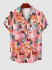 Chemise de Vacances à Imprimé Plante Fleurie Feuille à Manches Courtes à Col Revers M Rouge