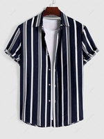 Chemise de Vacances à Rayure Verticale à Manches Courtes 2xl Bleu profond