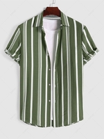 Chemise de Vacances à Rayure Verticale à Manches Courtes L Vert clair