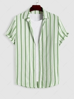 Chemise de Vacances à Rayure Verticale à Manches Courtes M Vert clair