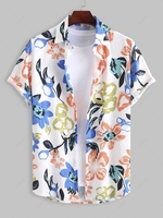 Chemise de Vacances Boutonnée Motif de Fleur M Blanc
