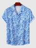 Chemise de Vacances de Plage à Imprimé Feuille Plante à Manches Courtes à Col Revers Xl Bleu clair
